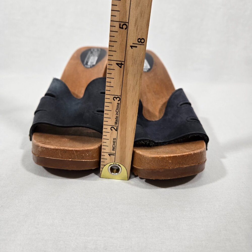 Vintage THE LEATHER COLLECTION Blue Leather Chunky Heels Platform Sandals Size 8 - Picture 15 of 17